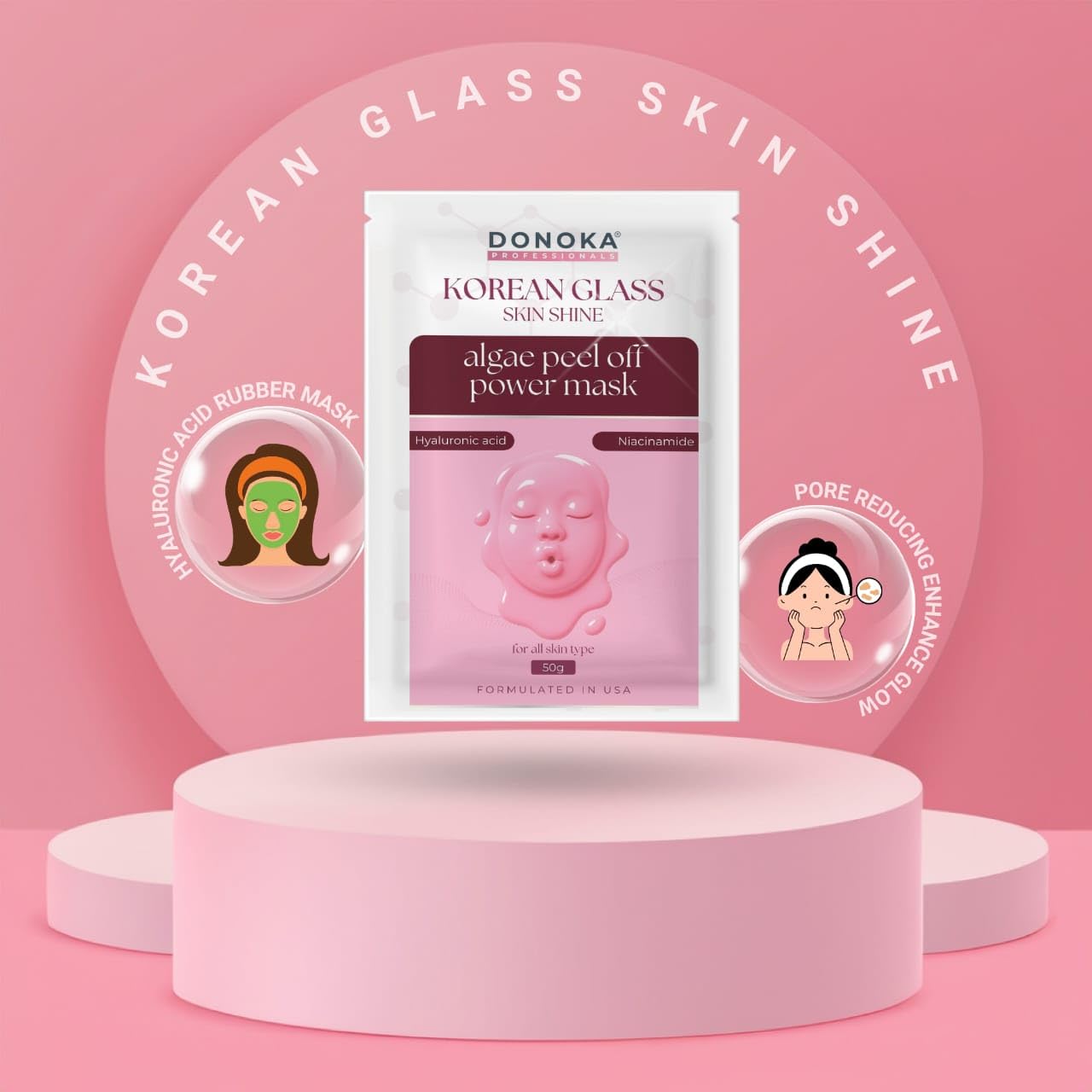 DONOKA Pro Korean Glass Skin Shine Algae Peel Off Power Rubber Masque | Hyarluronic acid + Niacinamide | 50gm | Skin Brightening & Hydrating Face Mask | Deep Cleansing | Natural Glow | Unisex Skincare for All Skin Types |