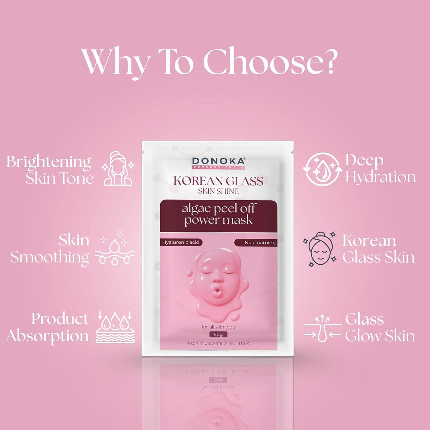 DONOKA Pro Korean Glass Skin Shine Algae Peel Off Power Rubber Masque | Hyarluronic acid + Niacinamide | 50gm | Skin Brightening & Hydrating Face Mask | Deep Cleansing | Natural Glow | Unisex Skincare for All Skin Types |