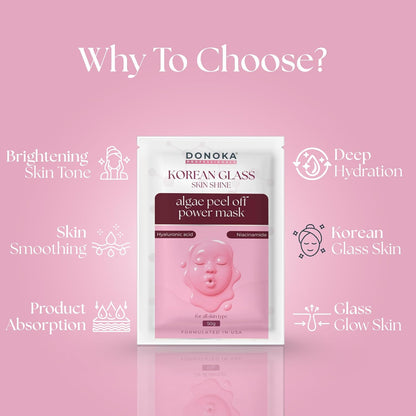 DONOKA Pro Korean Glass Skin Shine Algae Peel Off Power Rubber Masque | Hyarluronic acid + Niacinamide | 50gm | Skin Brightening & Hydrating Face Mask | Deep Cleansing | Natural Glow | Unisex Skincare for All Skin Types |